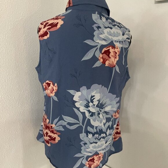Lularoe Roxanne Snap Button Sleeveless Blue Tropic Floral Size Large 14/16 (B7) - Picture 6 of 8